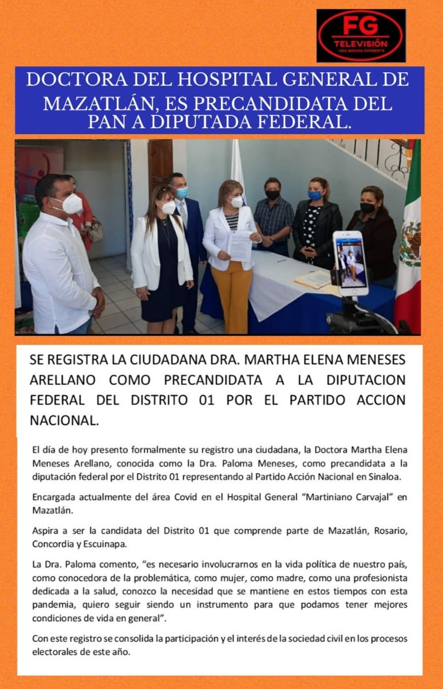 LA DOCTORA PALOMA MENESES PRECANDIDATA DEL PAN A DIPUTADA.