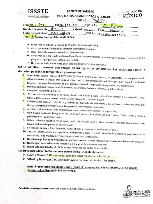 Se solicita donador de sangre tipo A positivo.