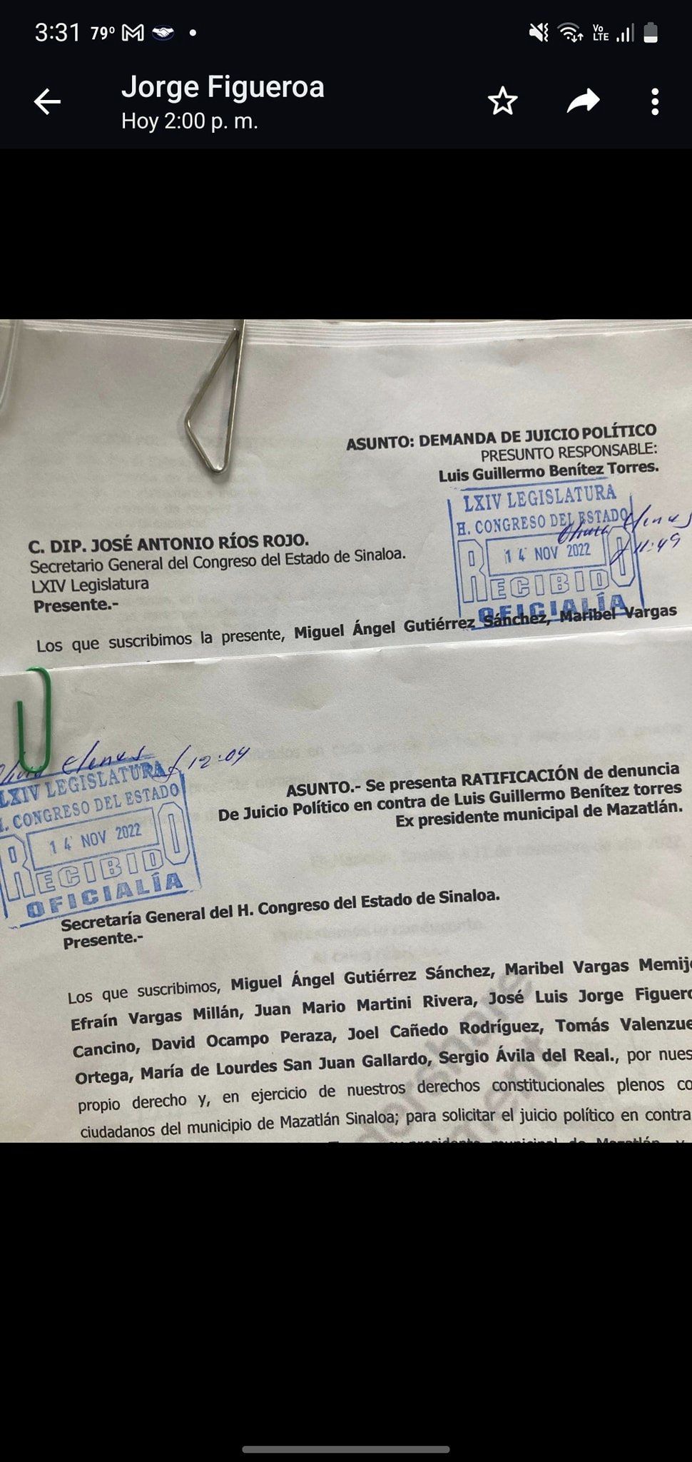 GRUPO DE CIUDADANOS INTERPONEN DEMANDA DE JUICIO POLÍTICO CONTRA EL QUÍMICO BENÍ