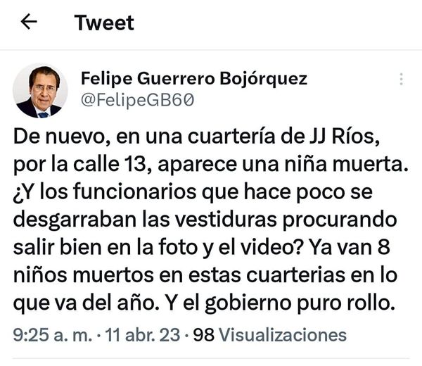 OTRO NIÑO MUERTO EN LA CUARTERÍA DE JUAN JOSÉ RÍOS.
