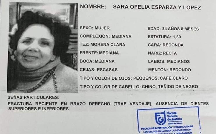 Mujer de la tercera edad desaparece en CdMx en alcaldía Cuahutémoc