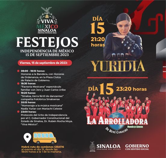 PROGRAMA ARTÍSTICO PARA LA FIESTA DE "EL GRITO" EN LA EXPLANADA DEL GOBIERNO EST