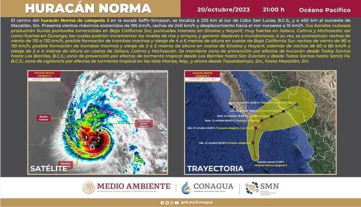 ACTUALIZACIÓN: El #HuracánNorma continúa como huracán categoría 3 con vientos má