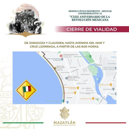 *Invita Gobierno de Mazatlán al Desfile cívico conmemorativo de la Revolución Me