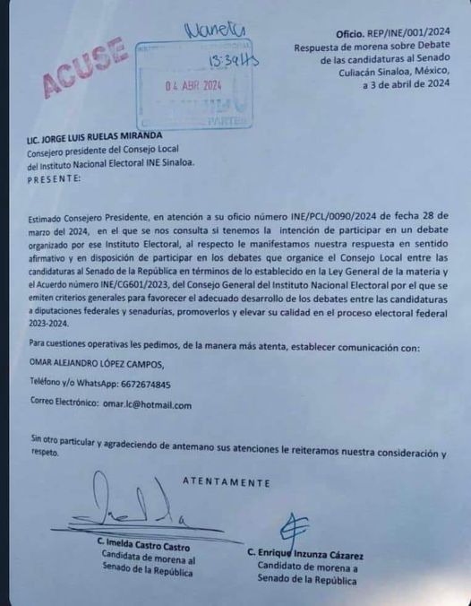 A través de su cuenta personal de twitter,  el candidato al Senado, Enrique In