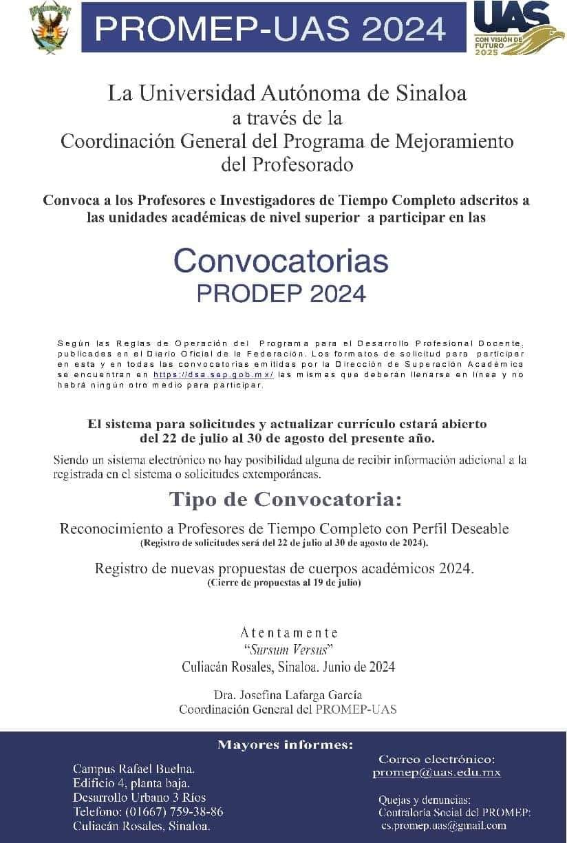 *Convoca la UAS a profesores e investigadores de tiempo completo del nivel super