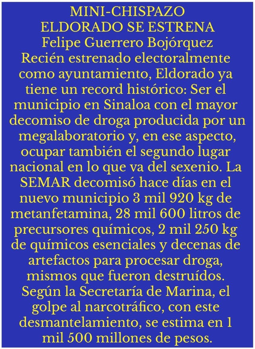 SE ESTRENA EL NUEVO MUNICIPIO DE ELDORADO CON TEMA NARCO...