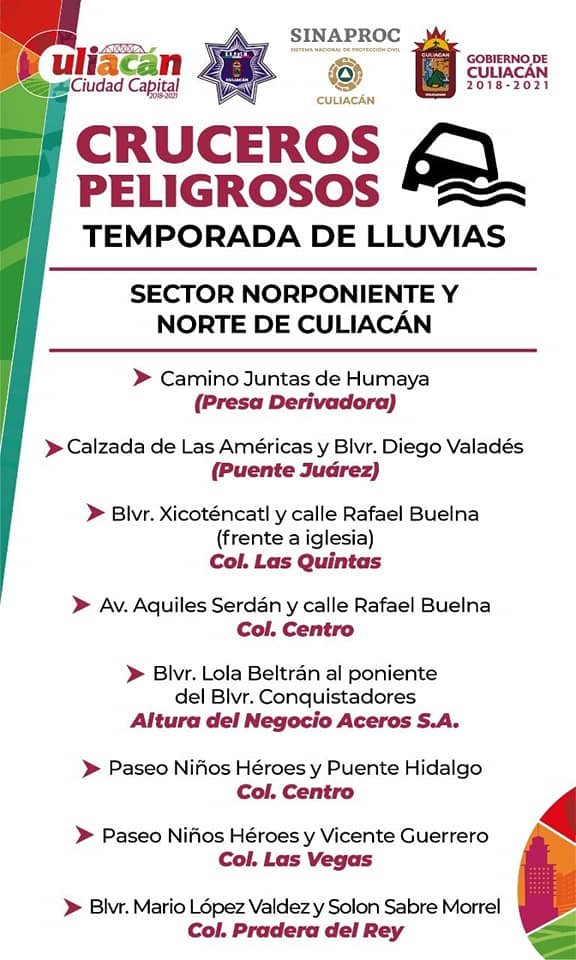 En Culiacán, hay 50 cruceros señalados como peligrosos durante las lluvias e inc