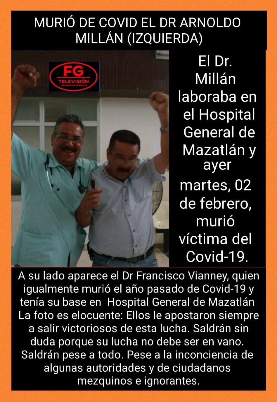 MURIÓ EL DOCTOR ARNOLDO MILLÁN, VÍCTIMA DE COVID-19