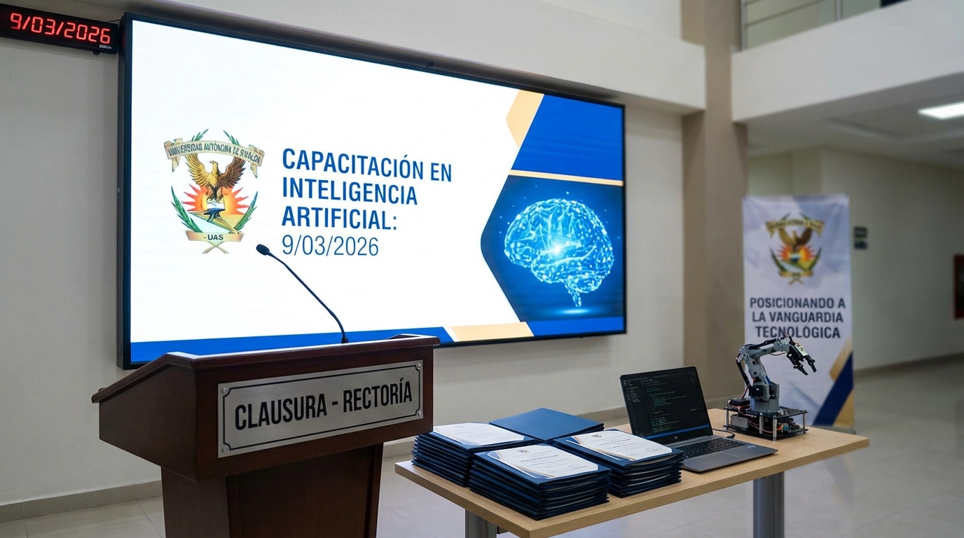 9/03/2026 Encabeza el Rector Jesús Madueña clausura de capacitación en Inteligencia Artificial para personal rosalino; se posiciona la UAS a la vanguardia tecnológica